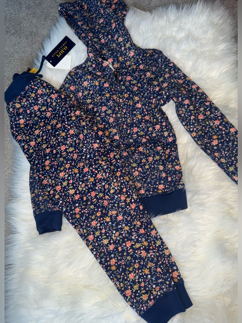 Girls Navy Floral Hoodie and coordinating joggers by Polo Ralph Lauren set